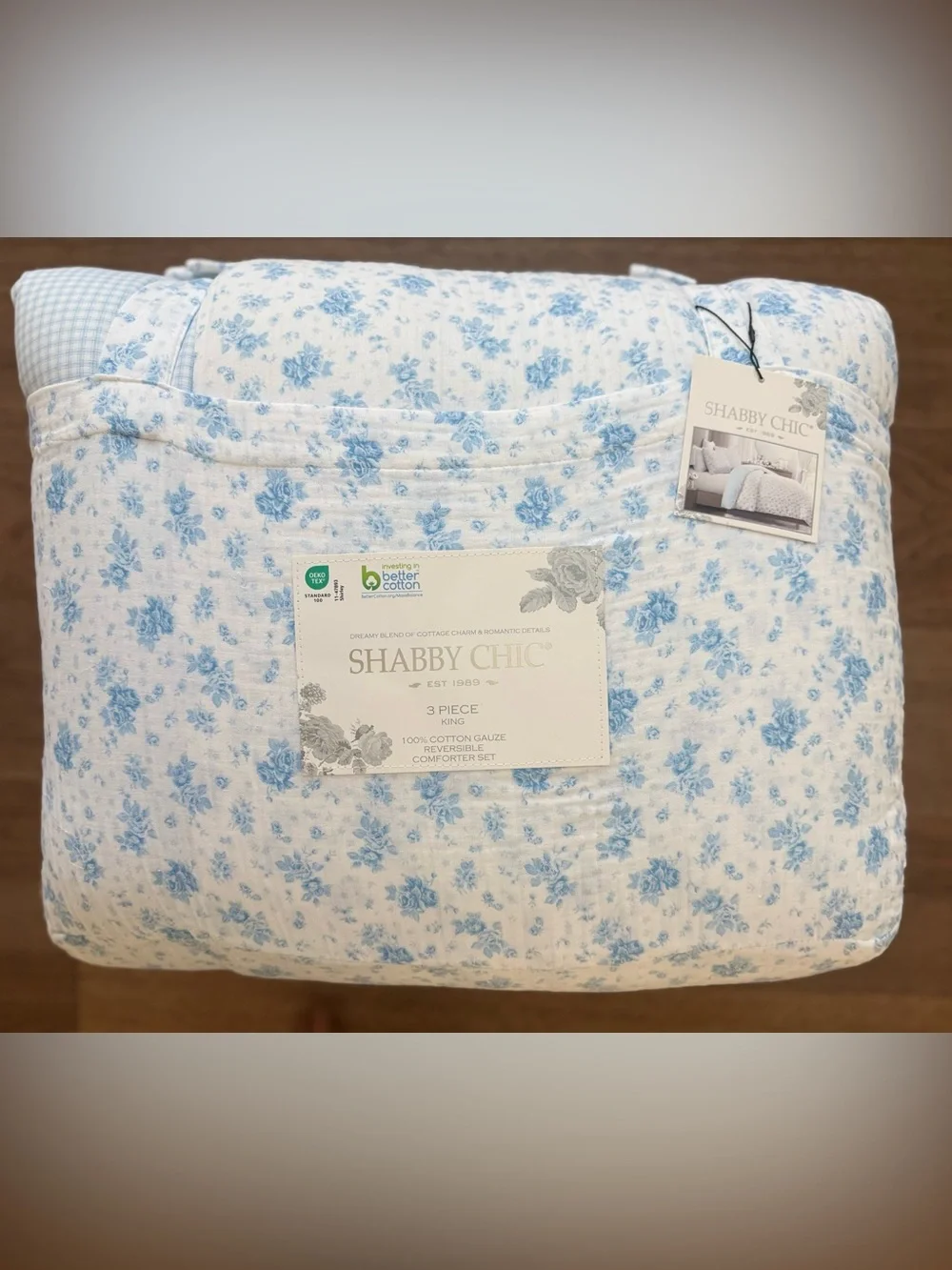 Shabby Chic Blue and White Floral Comforter Set